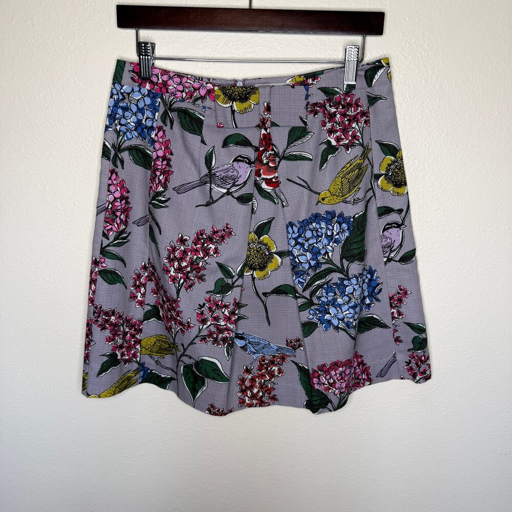 Boden Purple Floral Bird Print Skirt 6